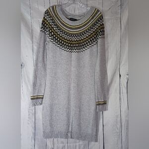 Cynthia Rowley Wool Blend Grey Fair Isle Sweater Dress - Women's M